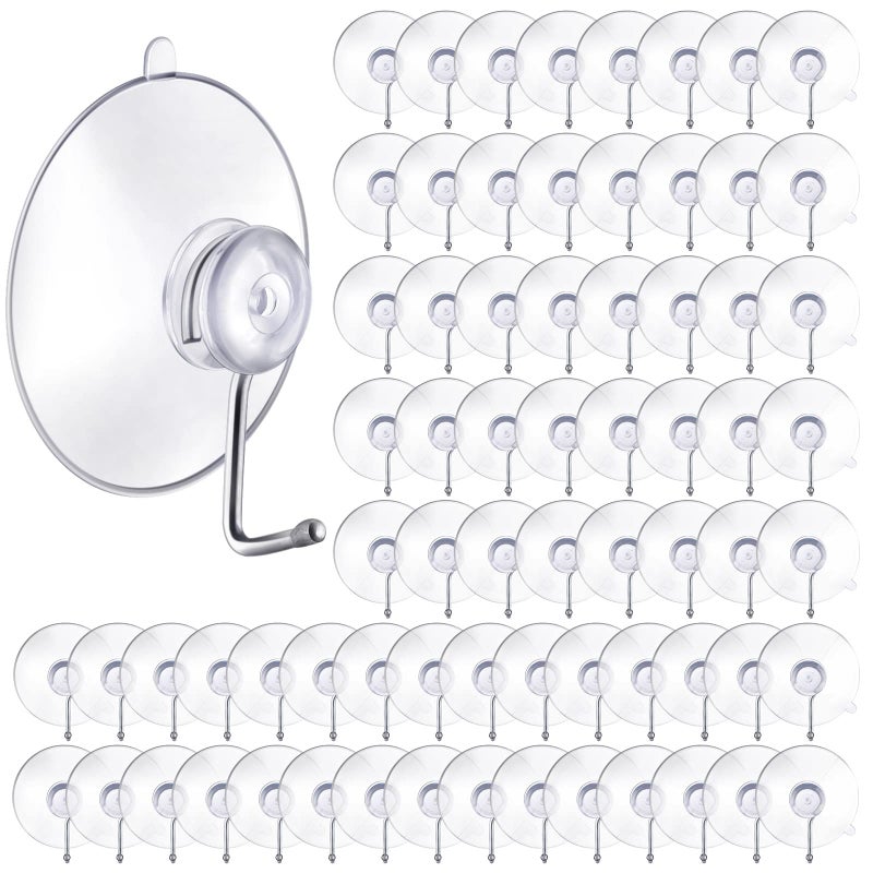 Unittype 120 Pieces Suction Cup Wall Hooks PVC Reusable Clear Suction Cups with Metal Hooks Practical Hanging Supplies Without Nails for Wall Door Glass Window Kitchen Bathroom Shower 45 mm - Image 2