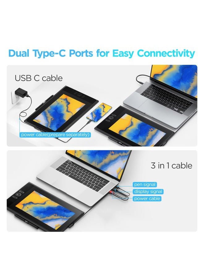 Ugee UE12 11.6 inch Drawing Tablet with Screen, Graphic Tablet with Full-Laminated Screen, 124% sRGB Color Gamut, Battery-Free Stylus & 8 Shortcut Keys, Drawing Pad Compatible with Windows/Mac/Android - Image 5