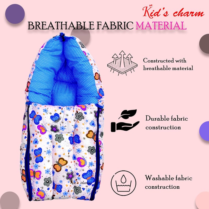 Kid's Charm Kids Charm Butterfly Mini 3 in 1 Babys Cotton Bed Cum Carry Bed Printed Baby Sleeping BagBaby BedInfant Portable for Unisex Easily Portable Light Weight Carry for New Born 04 Months Old Blue - Image 4