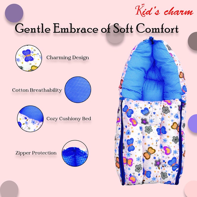 Kid's Charm Kids Charm Butterfly Mini 3 in 1 Babys Cotton Bed Cum Carry Bed Printed Baby Sleeping BagBaby BedInfant Portable for Unisex Easily Portable Light Weight Carry for New Born 04 Months Old Blue - Image 5
