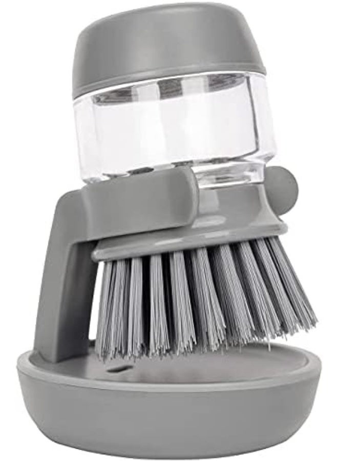 Dishwashing Brush, Soap Dispenser Dish Brush with Liquid Dispenser, with Holder and Drip Tray for Kitchen, Bathroom, Sink, Dishes and Utensils Cleaning (Grey)- 298 - Image 1