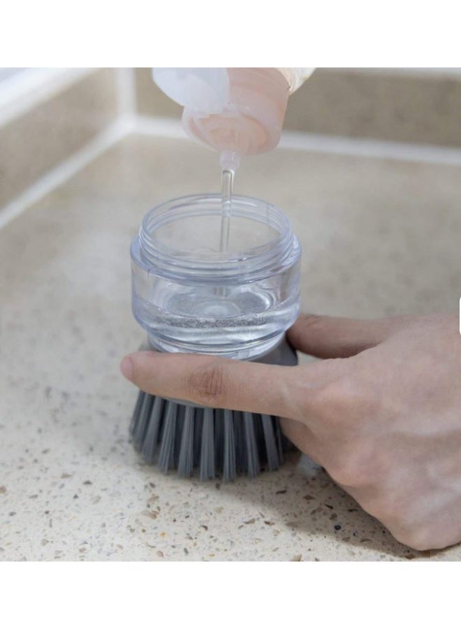 Dishwashing Brush, Soap Dispenser Dish Brush with Liquid Dispenser, with Holder and Drip Tray for Kitchen, Bathroom, Sink, Dishes and Utensils Cleaning (Grey)- 298 - Image 5