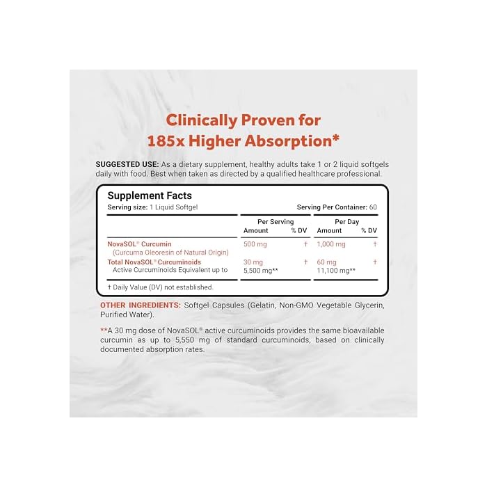 Naturalis NovaSOL Turmeric Curcumin (5,550mg Curcuminoids Equivalent Per Serving) - Clinical Proven with 185X Better Absorption | Antioxidant Support for Brain, Joint & Immune Health* | 60 Servings - Image 2