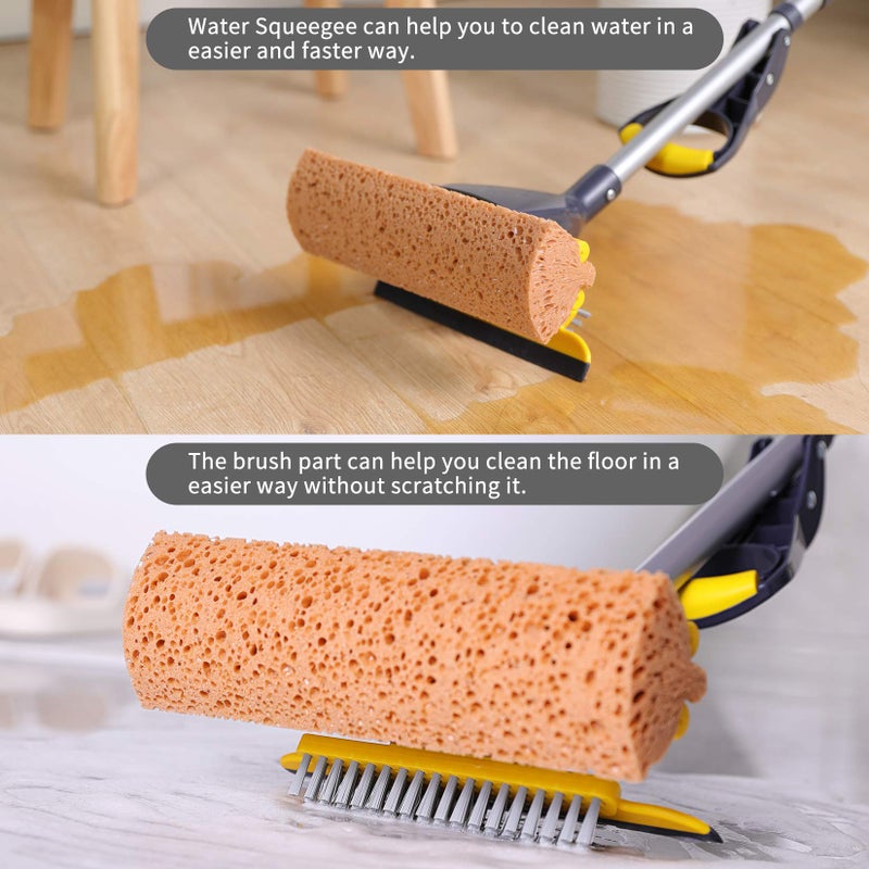 Yocada Sponge Mop Home Commercial Use Tile Floor Bathroom Garage Cleaning with Squeegee and Extendable Telescopic Long Handle 42-52 Inches Easily Dry Wringing - Image 2