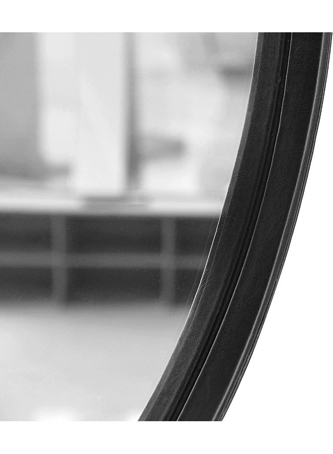 HofferRuffer Round Wall Mirror Decorative Mirror, Hanging Mirror with Hanging Strap Silver Hardware Hooker/Hanger (Black, 20'') - Image 4