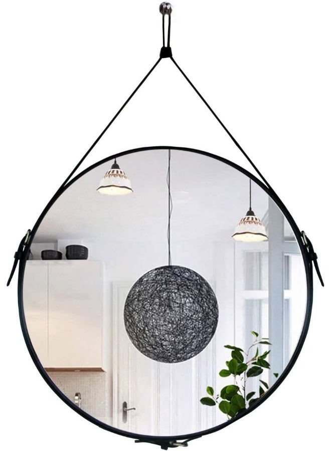 HofferRuffer Round Wall Mirror Decorative Mirror, Hanging Mirror with Hanging Strap Silver Hardware Hooker/Hanger (Black, 20'') - Image 2
