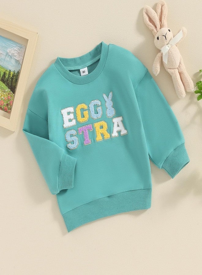 wybzd Toddler Boys Girls Easter Outfit Baby Kids Egg Star Crewneck Sweatshirt Oversize Pullover Bunny Shirt Holiday Clothes Blue Egg Star 6-12 Months - Image 2