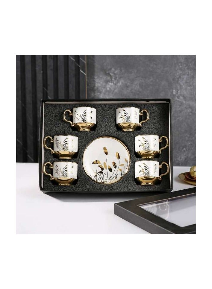 Ceramic coffee cup electroplated European coffee cup set coffee cup gift set ceramic tea cup and saucer 6-piece set  - Image 1