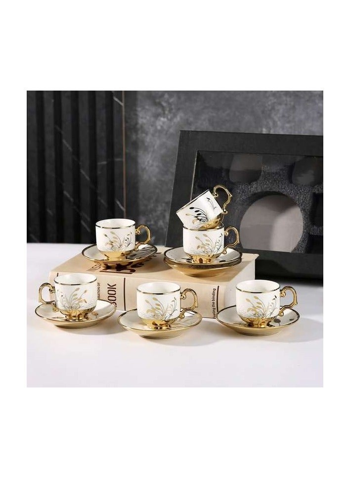 Ceramic coffee cup electroplated European coffee cup set coffee cup gift set ceramic tea cup and saucer 6-piece set  - Image 2