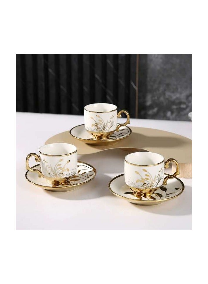 Ceramic coffee cup electroplated European coffee cup set coffee cup gift set ceramic tea cup and saucer 6-piece set  - Image 3