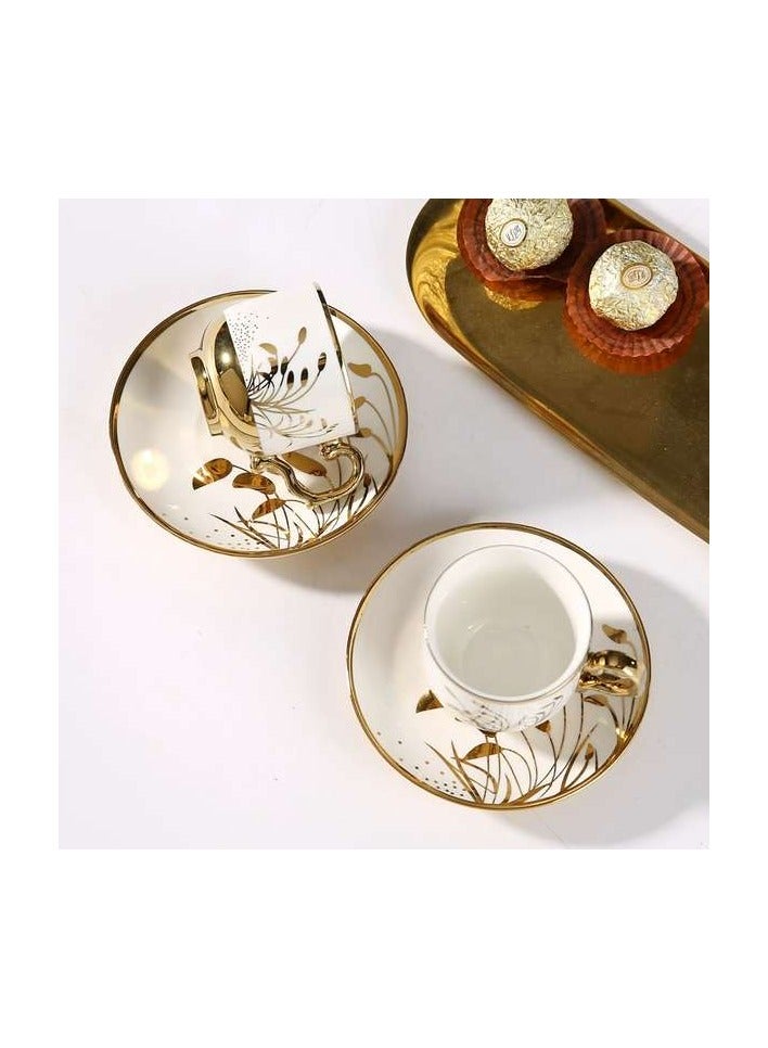 Ceramic coffee cup electroplated European coffee cup set coffee cup gift set ceramic tea cup and saucer 6-piece set  - Image 4