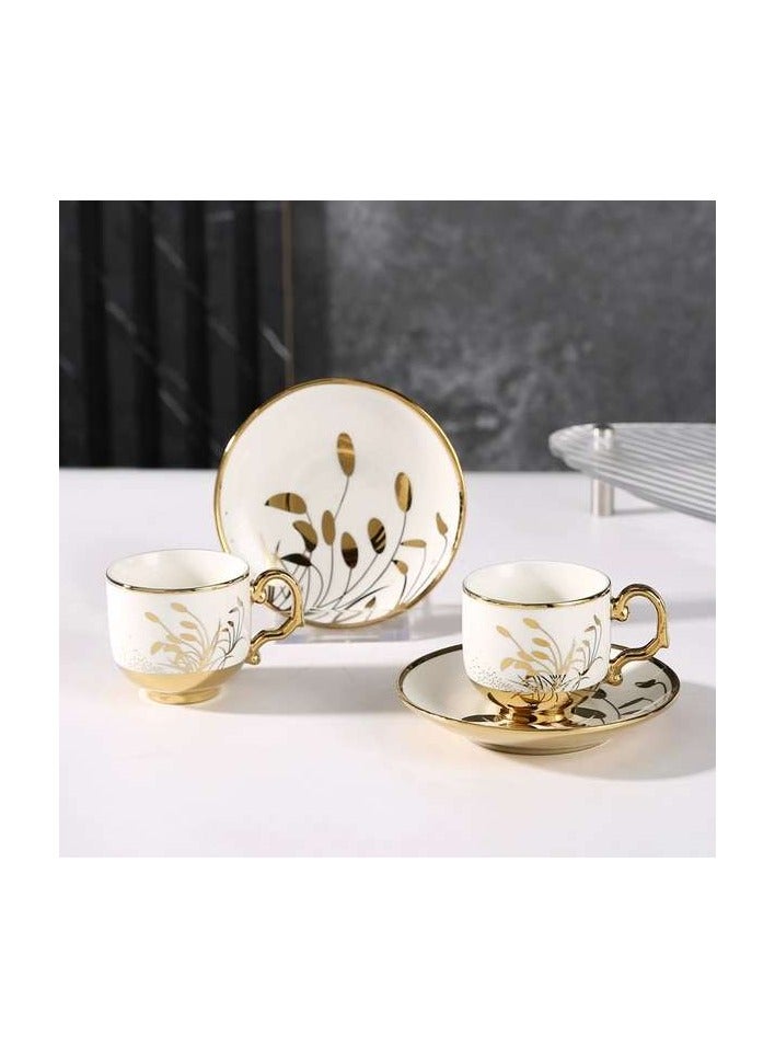Ceramic coffee cup electroplated European coffee cup set coffee cup gift set ceramic tea cup and saucer 6-piece set  - Image 5