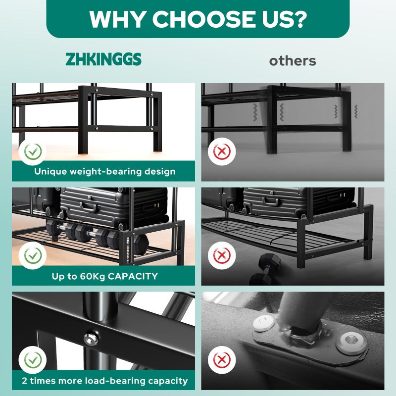 ZHKINGGS Clothes Rack, Double Rods Clothing Rack with 2 Bottom Shelves & 4 Side Shelves, Metal Garment Rack for Hanging Clothes, Heavy Duty Clothes Rack for Bedroom, Laundry, Living Room, Black - Image 5