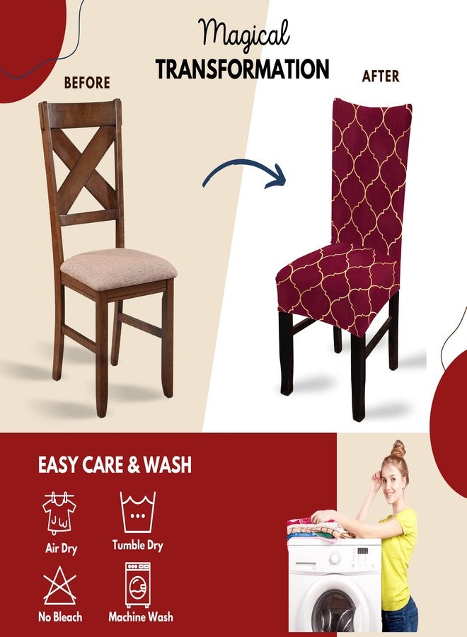 BRIDA® Stretchable Floral Geometric Printed Dining Chair Covers Set of 4 Seater Elastic Chair Seat Case Protector, Slipcovers (4 Chair Cover, Maroon Diamond),Polyester;Polyester Blend - Image 5