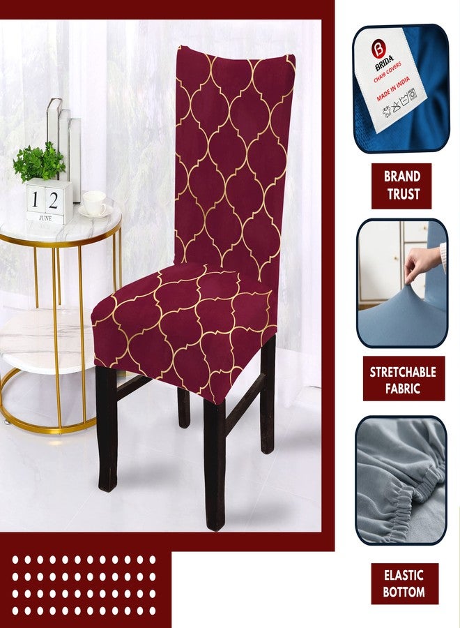 BRIDA® Stretchable Floral Geometric Printed Dining Chair Covers Set of 4 Seater Elastic Chair Seat Case Protector, Slipcovers (4 Chair Cover, Maroon Diamond),Polyester;Polyester Blend - Image 2