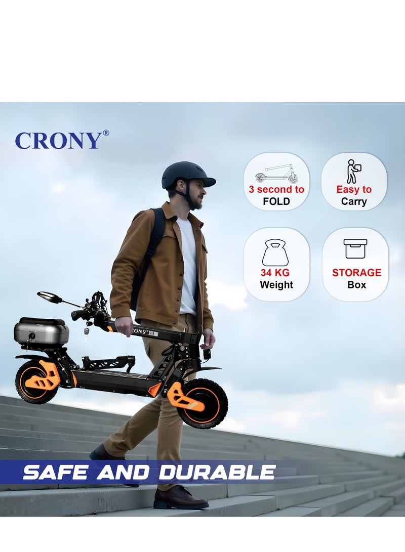 Crony M4 Max 2400W Dual Motor E-Scooter for Adults, Max Speed 80KM/H, 48V 20Ah High-Capacity Battery, 10â€ Off-Road Fat Tires, Dual Suspension, Hydraulic Disc Brakes, Brushless Motor, Foldable Heavy-Duty Aluminum Frame, Shock Absorbing, Bluetooth LCD Display, Smart App Control, Waterproof IPX7, Rear Luggage Box, Mobile Holder, With Seat, Rugged Terrain-Ready, Ultra-Fast Electric Scooter, Long Range 50KM, Hill-Climbing, Powerful Urban Mobility E-Bike for Last-Mile Commuting - Image 2