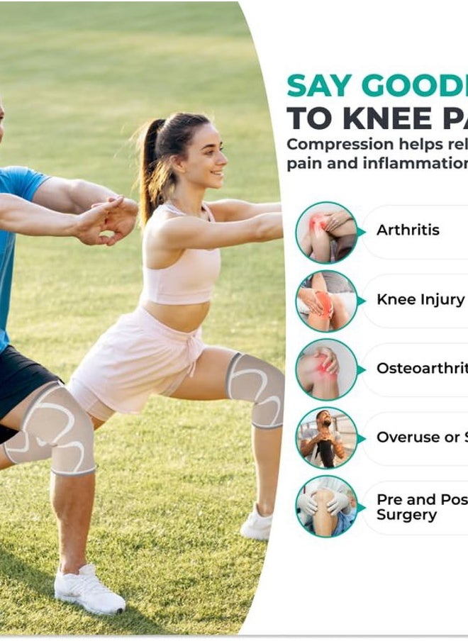 Modvel 2 Pack Knee Brace for Women & Men - Workout Knees Compression Sleeve for Knee Pain Relief Joint Support for ACL, Arthritis, Meniscus Tear Knees Brace for Sports, Rodilleras para Gym Fitness  - Image 3