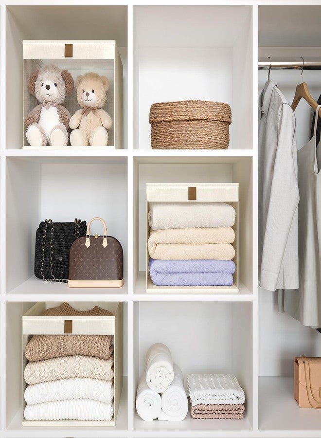 COYACOOL Cube Storage Bins with Clear Window, Linen Closet Organizers and Storage, Closet Storage Shelves Box, Foldable Cloth Basket for Towels, Books, Toys, 12.75" x 12.75" x 9", Beige, 2-pack - Image 2
