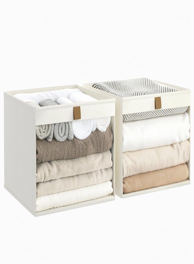 COYACOOL Cube Storage Bins with Clear Window, Linen Closet Organizers and Storage, Closet Storage Shelves Box, Foldable Cloth Basket for Towels, Books, Toys, 12.75" x 12.75" x 9", Beige, 2-pack - Image 1