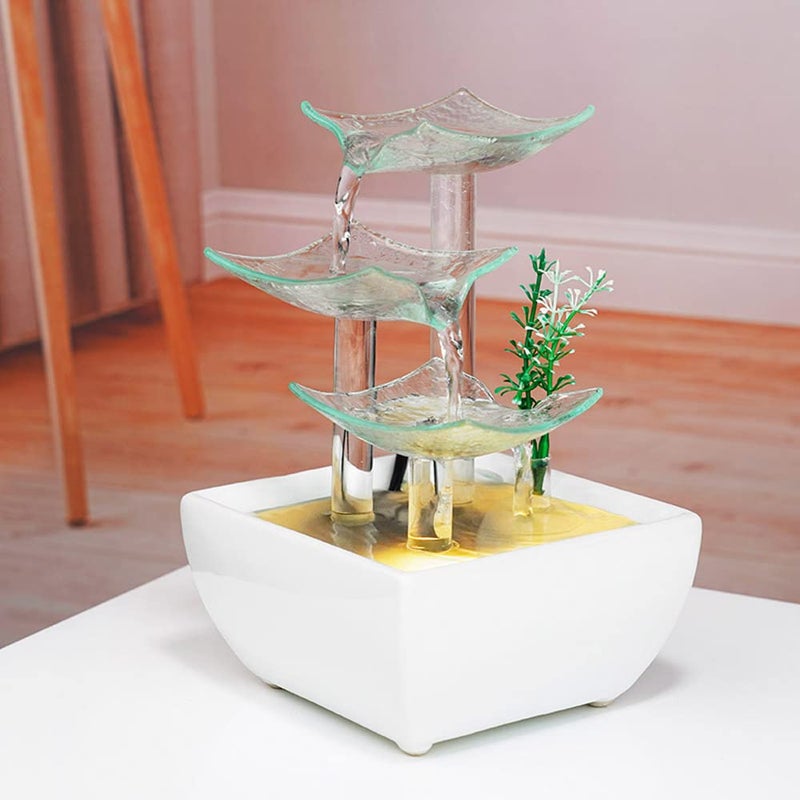 Andady Ceramic and Glass Tabletop Fountain for Indoor and Home Decoration Table Desk Office Patio White 