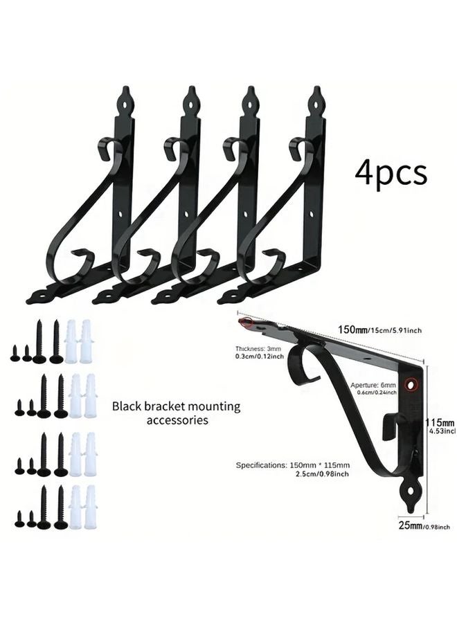 Black 4 Piece 5 91 Inch L Shaped Heavy Duty Floating Shelf Brackets - Image 1