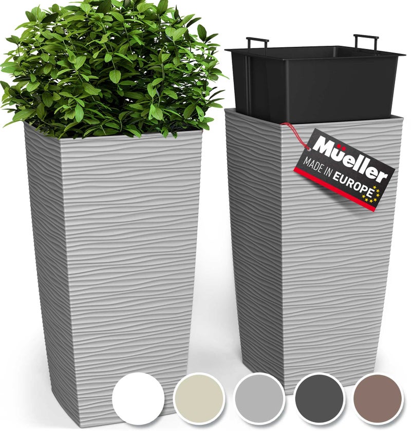 Mueller Mueller MResin Heavy Duty Tall Planters for Outdoor Plants Indoor Grande Plant Pots Boxes Trees Flower Pots 2Piece Set 24 Modern Design Builtin Drainage Front Porch Decor Light Gray