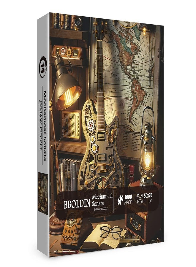 BBOLDIN Vintage Guitar Puzzle for Adults 1000 Pieces, Mechanical Art Jigsaw Puzzle, Book Map Music Challenging Puzzle - Image 1