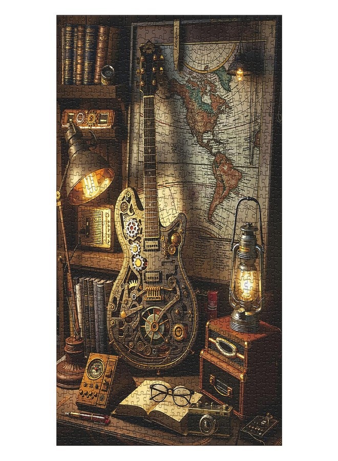 BBOLDIN Vintage Guitar Puzzle for Adults 1000 Pieces, Mechanical Art Jigsaw Puzzle, Book Map Music Challenging Puzzle - Image 2