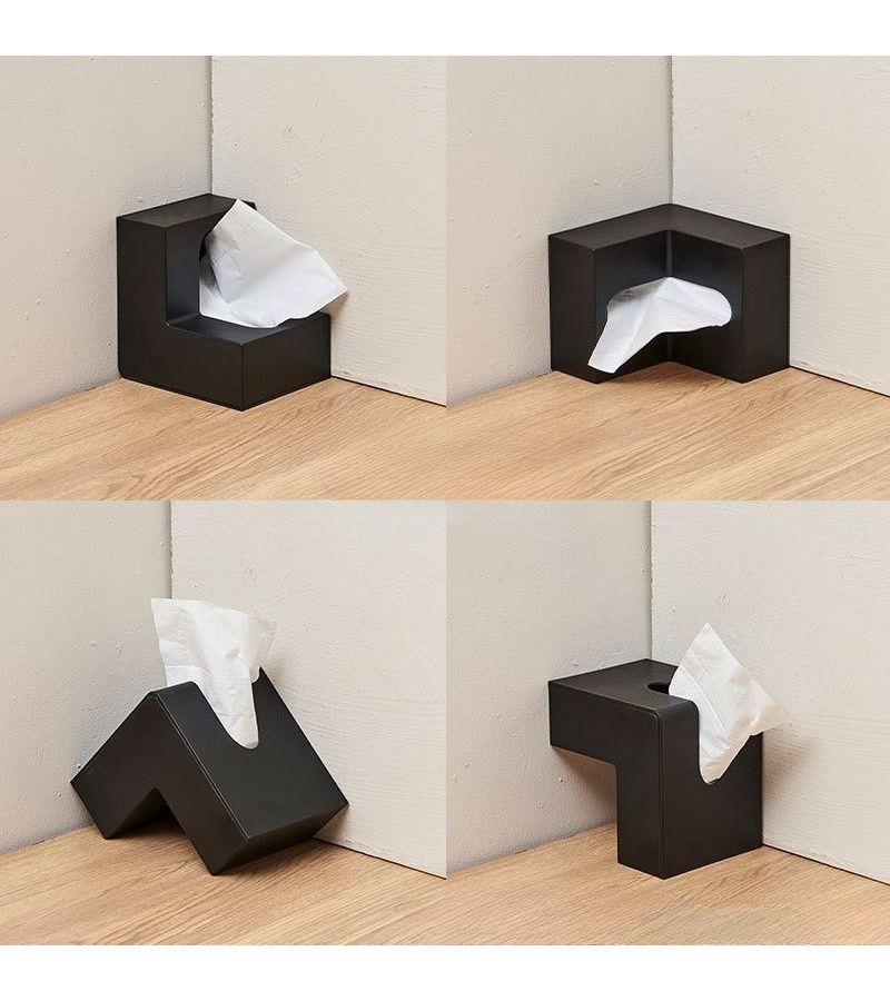 Grey L Shaped Tissue Box With Double Opening Design Durable Space Saving - Image 3