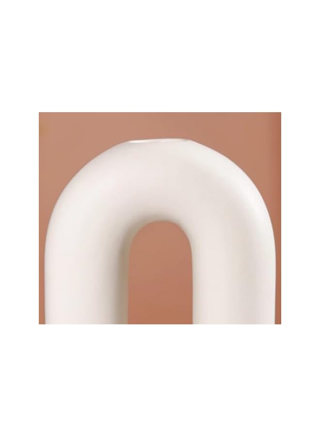 The Bros Modern Ceramic Halo Loop Vase, White Matte Finish, Minimalist Design, Decorative Flower Holder - Image 2