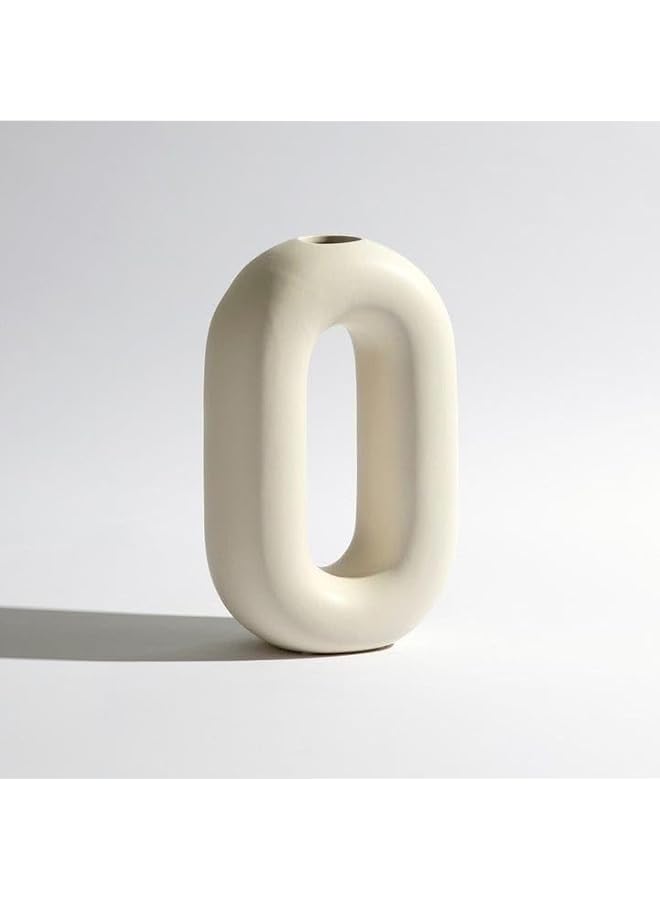 The Bros Modern Ceramic Halo Loop Vase, White Matte Finish, Minimalist Design, Decorative Flower Holder - Image 1