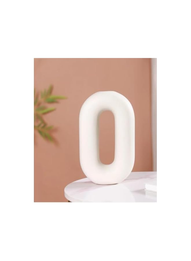 The Bros Modern Ceramic Halo Loop Vase, White Matte Finish, Minimalist Design, Decorative Flower Holder - Image 4
