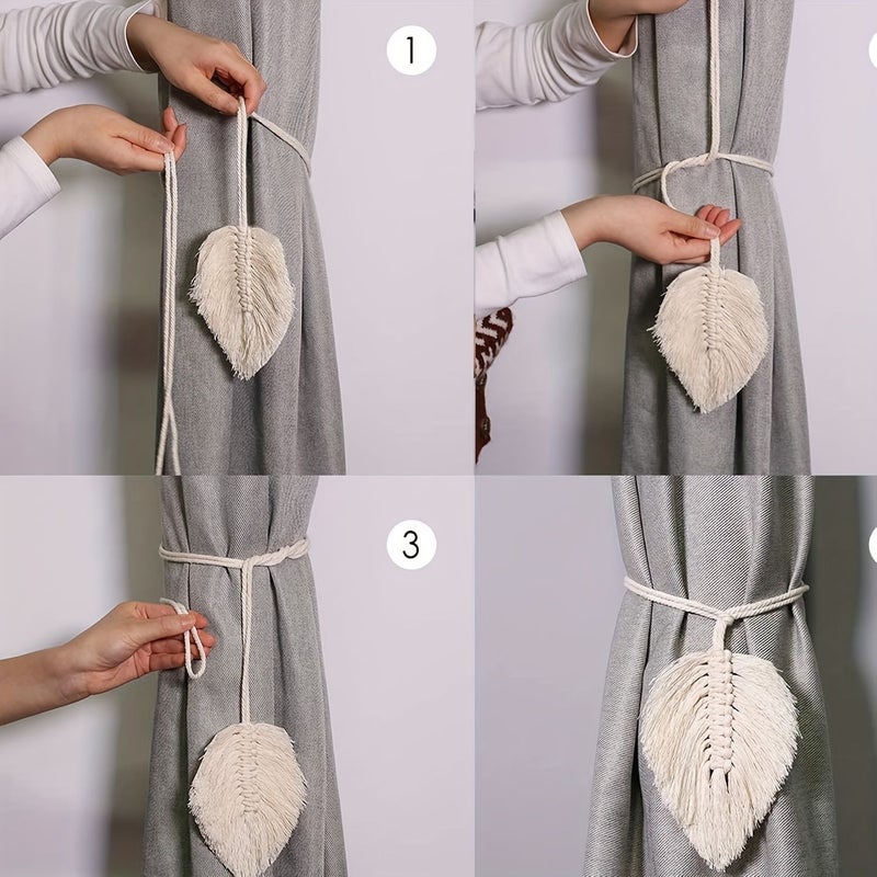 1pc Macrame A1 Handwoven Leaf Curtain Tieback Bohemian Home Decor - Image 4