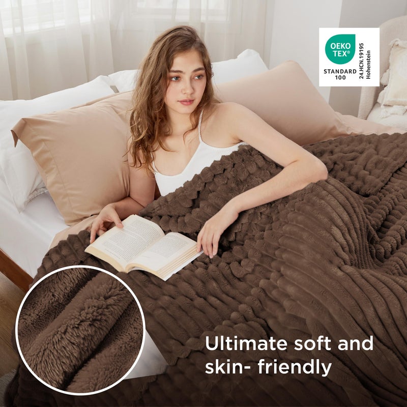 Bedsure GentleSoft Brown Fleece Blanket for Couch - Cozy Soft Blankets for Women, Cute Small Throws for Girls, 108x90 Inches - Image 4