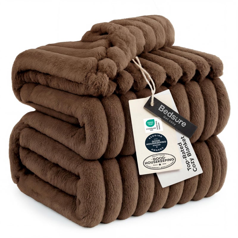 Bedsure GentleSoft Brown Fleece Blanket for Couch - Cozy Soft Blankets for Women, Cute Small Throws for Girls, 108x90 Inches - Image 1