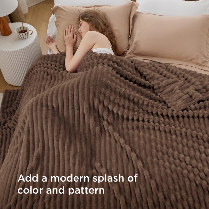 Bedsure GentleSoft Brown Fleece Blanket for Couch - Cozy Soft Blankets for Women, Cute Small Throws for Girls, 108x90 Inches - Image 3