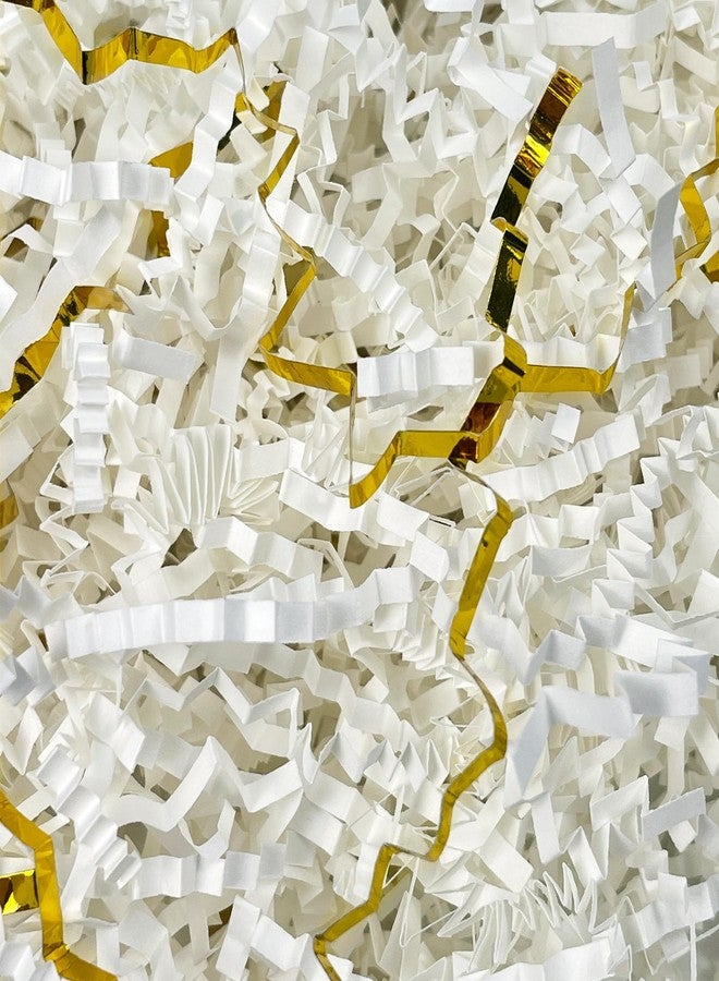 بنيكيون عشب أبيض لسلة عيد الفصح، ورق مجعد مقصوص، 4 أونصات من ورق أبيض ذهبي ممزق، حشو صندوق هدايا اقتراح وصيفة العروس، حشو سلة الهدايا، تغليف الهدايا، زينة عيد الفصح، تغليف هدايا عيد الميلاد (بدون بيض عيد الفصح) - Image 1