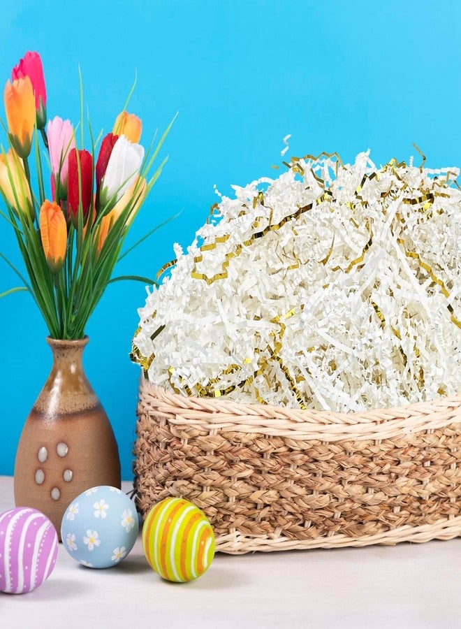 بنيكيون عشب أبيض لسلة عيد الفصح، ورق مجعد مقصوص، 4 أونصات من ورق أبيض ذهبي ممزق، حشو صندوق هدايا اقتراح وصيفة العروس، حشو سلة الهدايا، تغليف الهدايا، زينة عيد الفصح، تغليف هدايا عيد الميلاد (بدون بيض عيد الفصح) - Image 3
