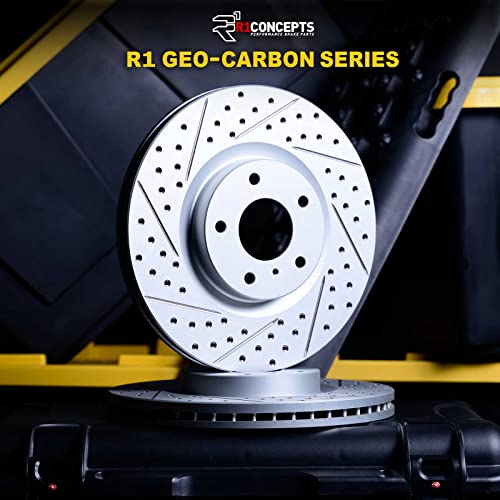 R1 Concepts Rear Brakes and Rotors| Rear Drilled Slotted Brake Rotors| Rear Disc Brake Rotors| Fits 2019-2020 Audi A3; 2019-2024 Audi Q3; 2017-2024 Audi RS3; 2015-2024 Audi S3 - Image 2