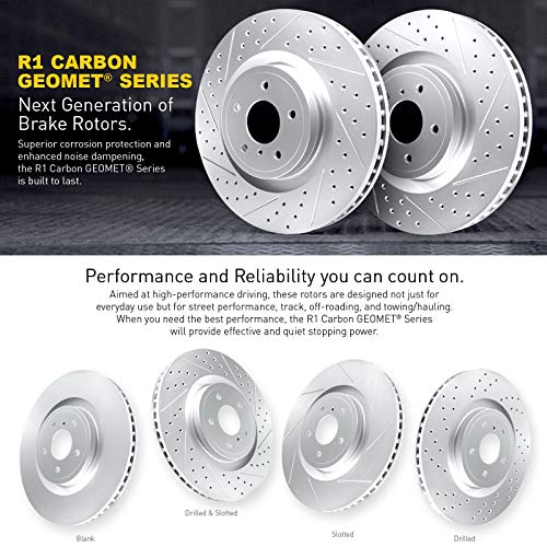 R1 Concepts Rear Brakes and Rotors| Rear Drilled Slotted Brake Rotors| Rear Disc Brake Rotors| Fits 2019-2020 Audi A3; 2019-2024 Audi Q3; 2017-2024 Audi RS3; 2015-2024 Audi S3 - Image 5