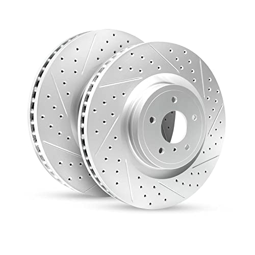 R1 Concepts Rear Brakes and Rotors| Rear Drilled Slotted Brake Rotors| Rear Disc Brake Rotors| Fits 2019-2020 Audi A3; 2019-2024 Audi Q3; 2017-2024 Audi RS3; 2015-2024 Audi S3 - Image 1