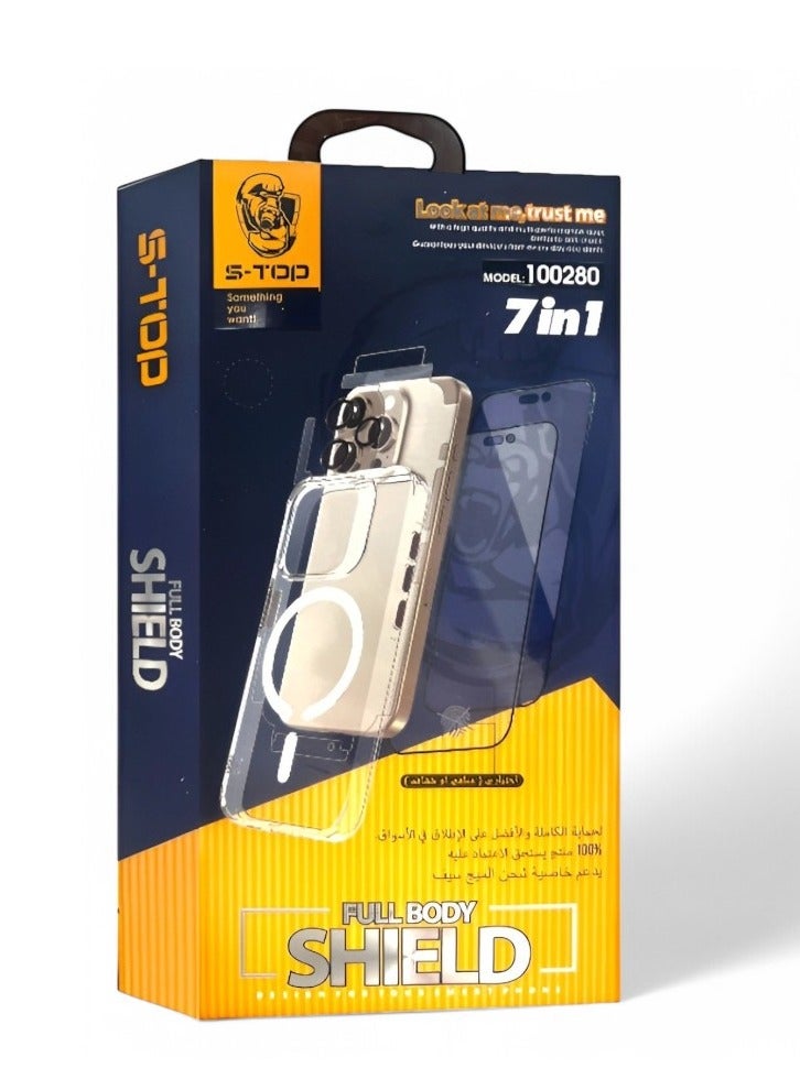 اس-توب بكج الحماية الكاملة لـ جالكسي اس 24 بلس (Samsung Galaxy S24 Plus) مع حماية شاشة للخصوصية (لقافة) و كفر يدعم الشحن اللاسلكي (MagSafe) حماية كاملة لجهازك ضد الخدوش والسقوط (7in1), البكج الجديد و الأصلي من S-TOP