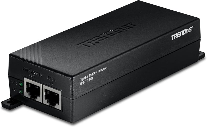 Trendnet Gigabit PoE++ Injector, TPE-116GI, Supplies PoE (15.4W), PoE+ (30W), or PoE++ (60W), Network A PoE Device Up to 100m(328 ft), NDAA & TAA Compliant, Plug & Play, Black - Image 1