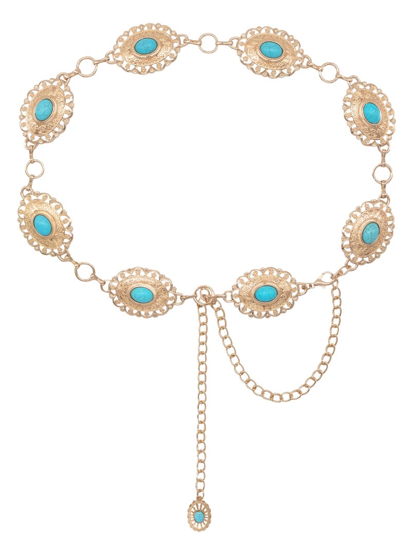 TOPACC Gold Turquoise Concho belts for Women Western Boho Cowgirl Chain Belts for Dresses Country Concert Outfit - Image 1
