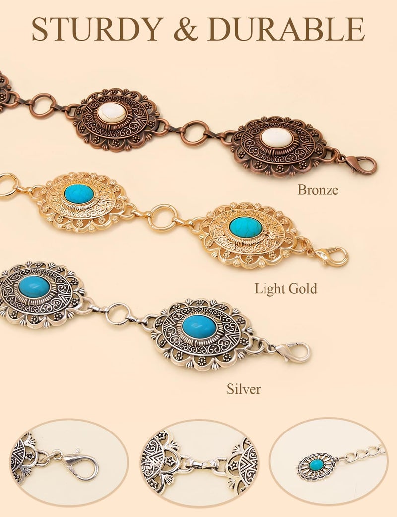 TOPACC Gold Turquoise Concho belts for Women Western Boho Cowgirl Chain Belts for Dresses Country Concert Outfit - Image 3