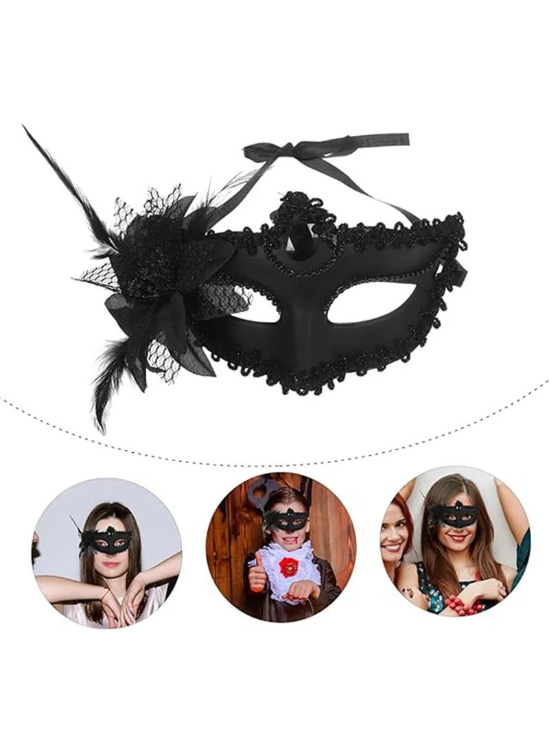 Lisinya Black Matte Color Side Feather Rose Party Prom Venetian Mask 16X22 ( )