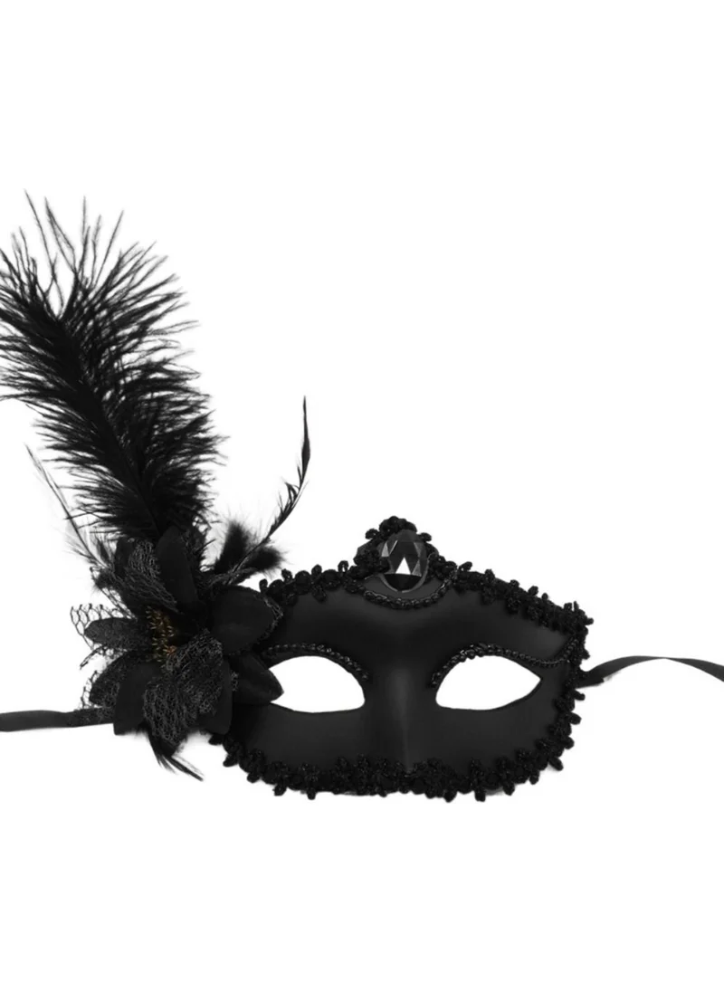 Lisinya Black Matte Color Side Feather Rose Party Prom Venetian Mask 16X22 ( )