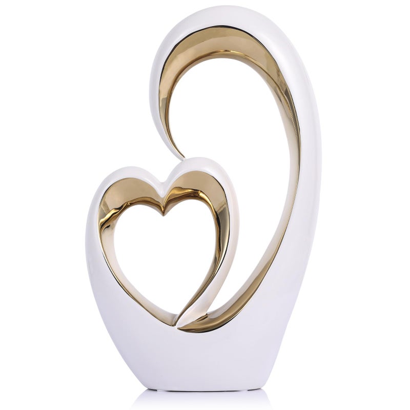 Oliruim White Gold Ceramic Heart Statues - Abstract Home Sculptures for Bedroom, Wedding, Valentine Decor & Gifts for Women - Image 1
