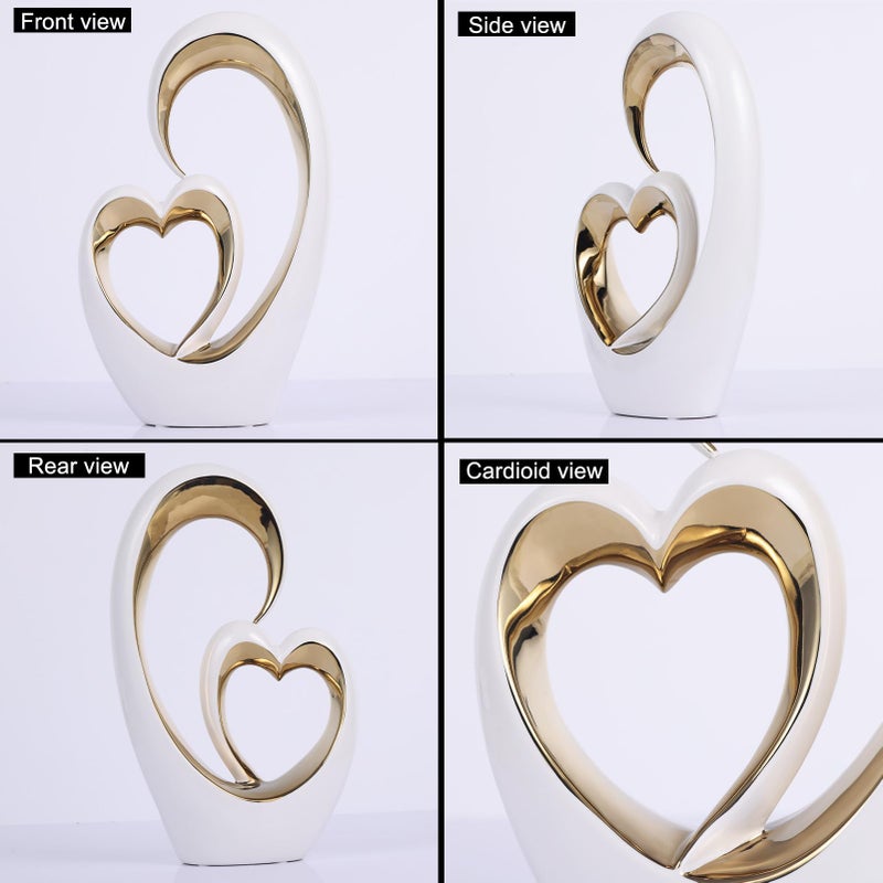 Oliruim White Gold Ceramic Heart Statues - Abstract Home Sculptures for Bedroom, Wedding, Valentine Decor & Gifts for Women - Image 5