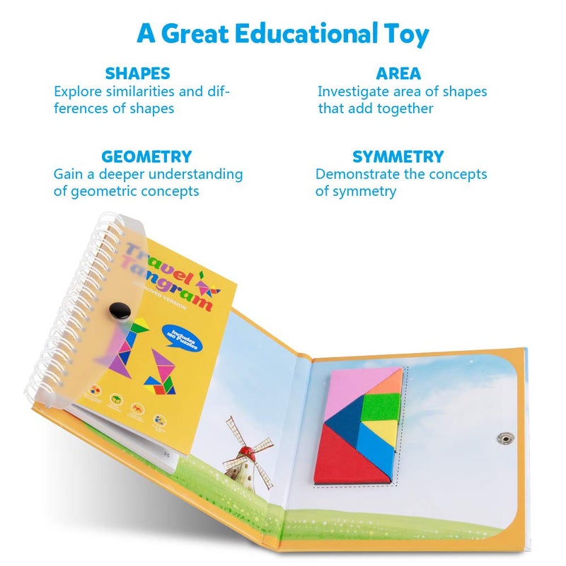 Coogam Travel Tangram Puzzle - Magnetic Pattern Block Book Road Trip Game Jigsaw Shapes Dissection STEM Games with Solution for Kid Adult Challenge - IQ Educational Toy Gift Brain Teasers 360 Patterns - Image 5